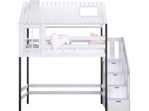 Childrens bed loft house Nordkapp - with ladder chest of drawers Modèle 3D