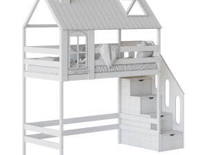 Childrens bed loft house Nordkapp - with ladder chest of drawers Modèle 3D