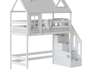 Childrens bed loft house Nordkapp - with ladder chest of drawers 3D Model