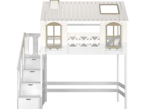 Childrens bed loft house Asnen - with ladder chest of drawers 3D Model