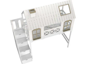 Childrens bed loft house Asnen - with ladder chest of drawers 3D Model