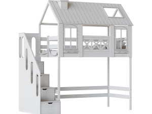 Childrens bed loft house Asnen - with ladder chest of drawers Modelo 3D