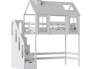 Childrens bed loft house Asnen - with ladder chest of drawers 3D Model