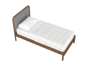 Wes Twin Upholstered Wood Bed 3D Model