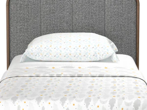 Wes Twin Upholstered Wood Bed 3D Model