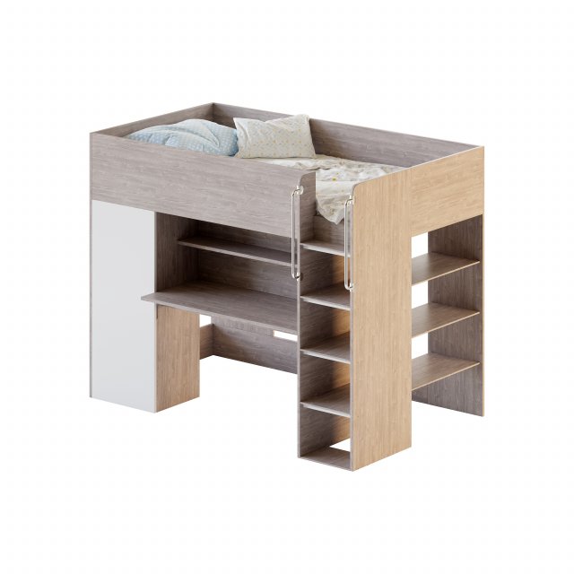 Horizon King Single Loft Bed with Shelves 3D Модель .c4d .max .obj .3ds .fbx .stl .blend 