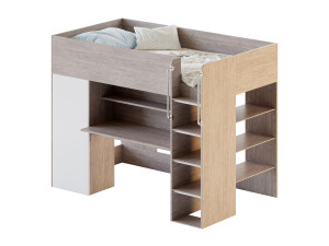 Horizon King Single Loft Bed with Shelves 3D Модель