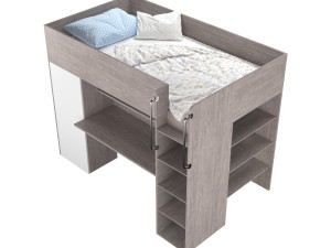 Horizon King Single Loft Bed with Shelves 3D Модель