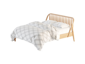 Bodie Oak Wood Spindle Kids Queen Bed 3D Model