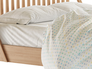 Bodie Oak Wood Spindle Kids Queen Bed Model 3D