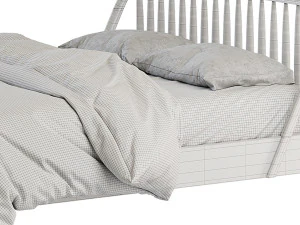 Bodie Oak Wood Spindle Kids Queen Bed 3D Model
