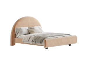 Rangka Tempat Tidur Headboard Berbentuk Bulat Kain Flanel Desirae King Model 3D