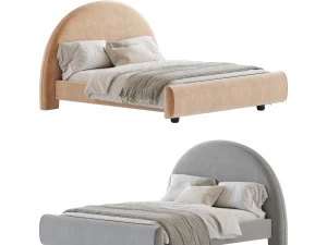 Desirae Flannelette Round Shaped Headboard Bed Frame King 3D Model