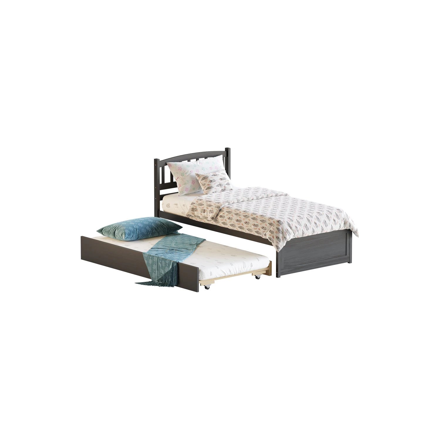 Twin Size Platform Bed Wood Bed Frame with Trundle 3D Model .c4d .max .obj .3ds .fbx .stl .blend