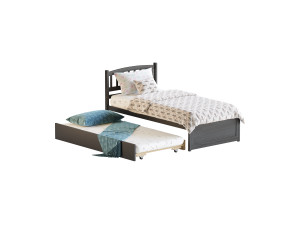 Twin Size Platform Bed Wood Bed Frame with Trundle 3Dモデル