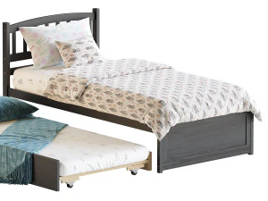 Twin Size Platform Bed Wood Bed Frame with Trundle 3D Model