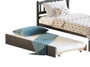 Twin Size Platform Bed Wood Bed Frame with Trundle 3D Model