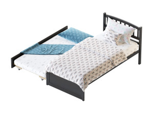 Twin Size Platform Bed Wood Bed Frame with Trundle Model 3D