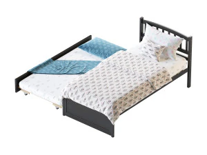 Twin Size Platform Bed Wood Bed Frame with Trundle 3D Model