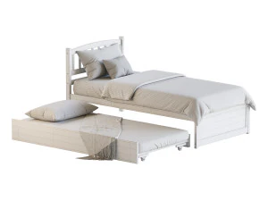 Twin Size Platform Bed Wood Bed Frame with Trundle 3D Model