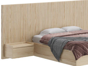 Batten White Oak Storage bed 3D Model