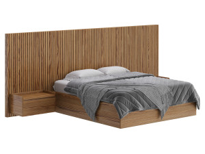 Batten White Oak Storage bed 3D Model