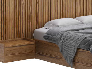 Batten White Oak Storage bed 3D Model
