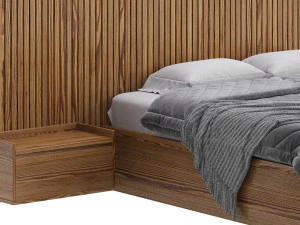 Batten White Oak Storage bed 3D Model