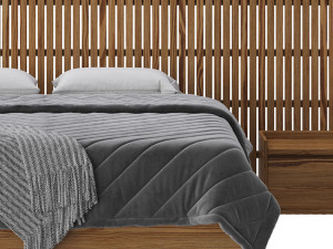 Batten White Oak Storage bed 3D Model