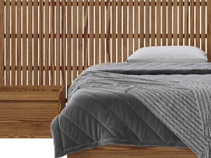 Batten White Oak Storage bed 3D Model