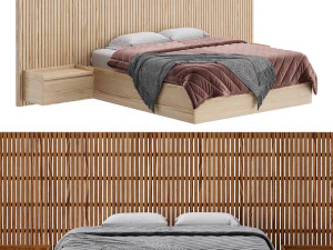 Batten White Oak Storage bed 3D Model