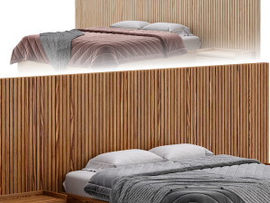 Batten White Oak Storage bed 3D Model