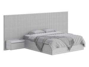 Batten White Oak Storage bed 3D Model