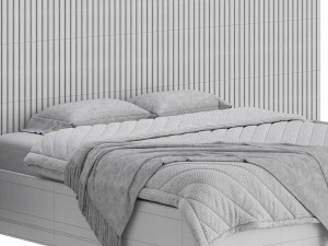 Batten White Oak Storage bed 3D Model