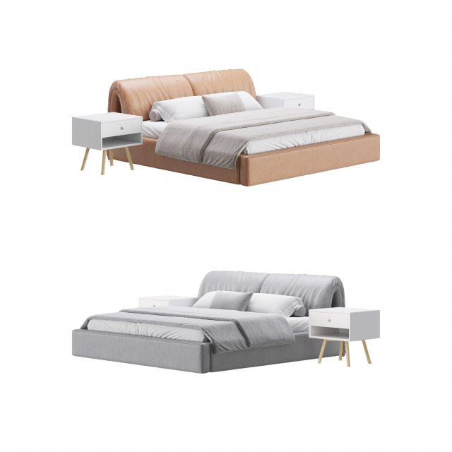 Brown Genuine Leather Bed 3D Model .c4d .max .obj .3ds .fbx .stl .blend 