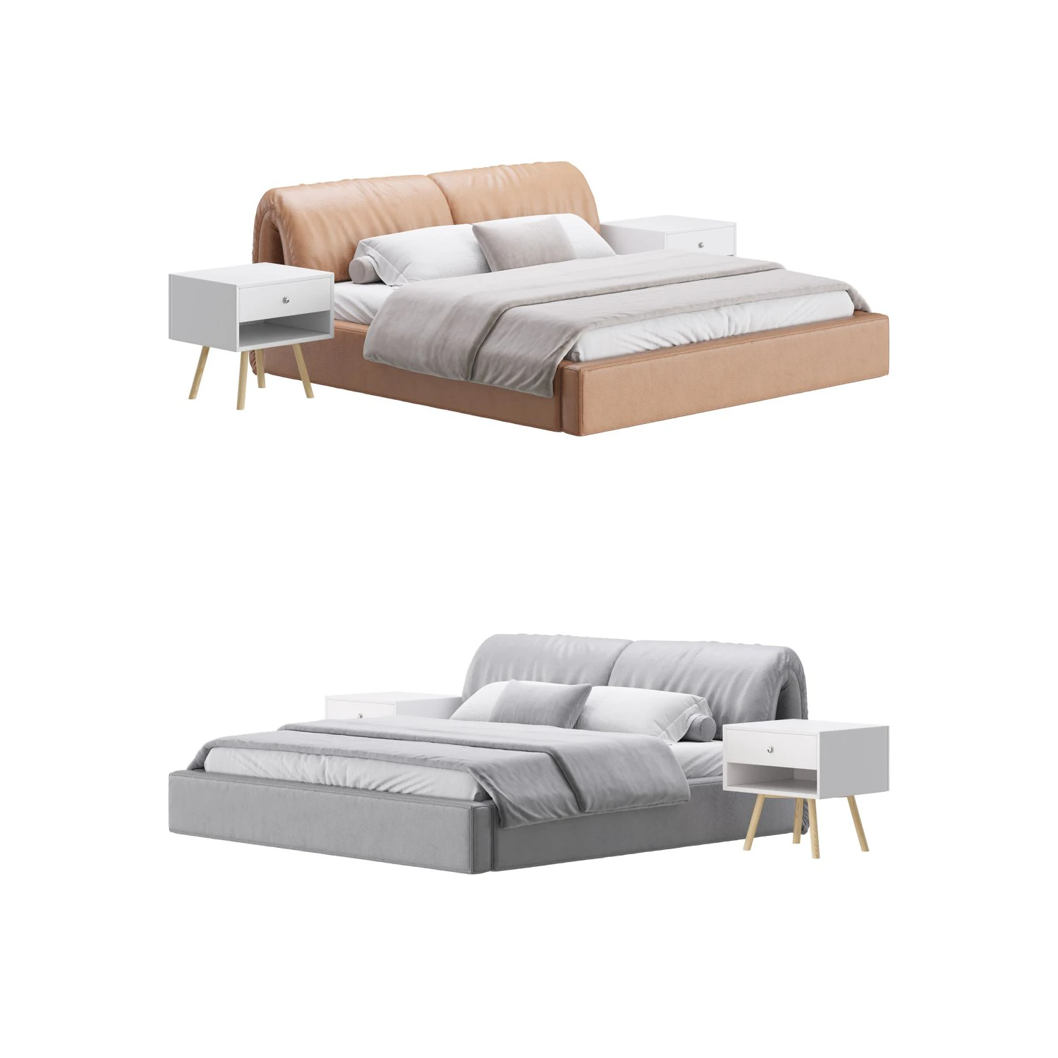 Brown Genuine Leather Bed 3D Model .c4d .max .obj .3ds .fbx .stl .blend