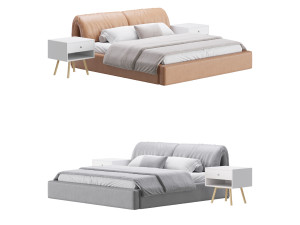 Brown Genuine Leather Bed 3D Model