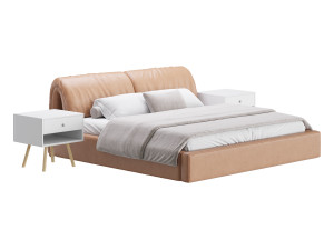 Brown Genuine Leather Bed 3D Model