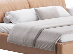 Brown Genuine Leather Bed 3D Model