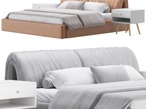 Brown Genuine Leather Bed 3D Model