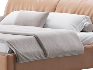 Brown Genuine Leather Bed 3D Model