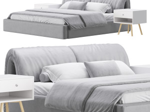 Brown Genuine Leather Bed 3D Model