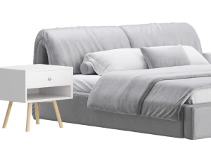 Brown Genuine Leather Bed 3D Model