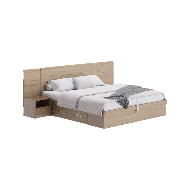Wooden Panel Bed 3D Model .c4d .max .obj .3ds .fbx .stl .blend 