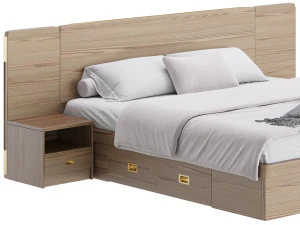 Wooden Panel Bed 3D Model
