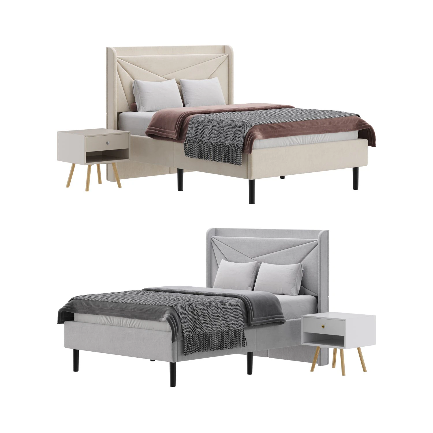 Full Size Bed Frame 3D Model .c4d .max .obj .3ds .fbx .stl .blend 