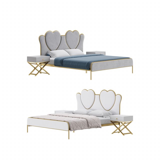 Glam Upholstered Headboard Bed 3D Model .c4d .max .obj .3ds .fbx .stl .blend 