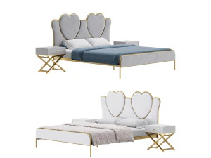 Glam Upholstered Headboard Bed 3D Model