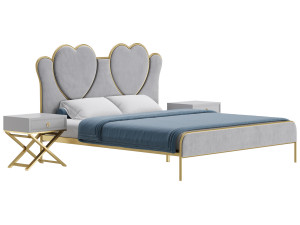 Glam Upholstered Headboard Bed 3D Model