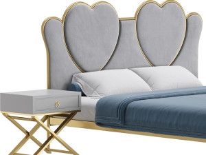Glam Upholstered Headboard Bed 3D Model